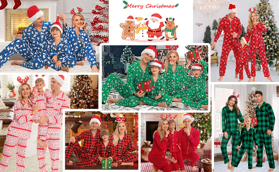 Christmas Family Matching Pajamas Long Sleeve Pj Set Festival Party Sleepwear with Button S-XXL