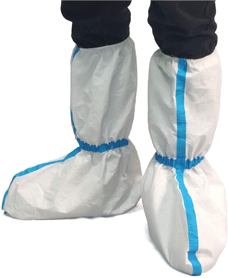 ZMDREAM 5 Pairs Disposable Boot and Shoe Covers Non-Slip and Waterproof White 18 inch Tall