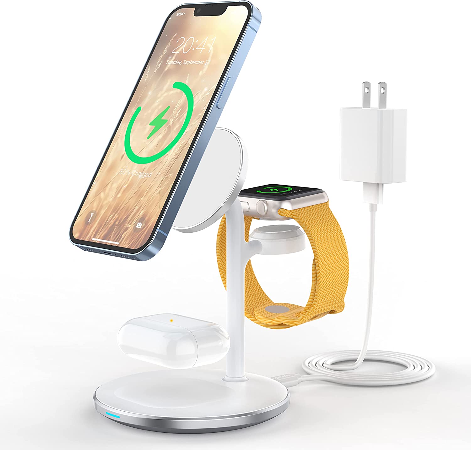 3 in 1 Wireless Charging Station for Apple Devices, Standard 15W Fast Wireless Mag-Safe Charger Stand with QC3.0 Adapter for iPhone 14 13 12 Pro Max/Plus/Pro/Mini,iWatch Ultra/8/7/SE/6/5/4/3/2,AirPods
