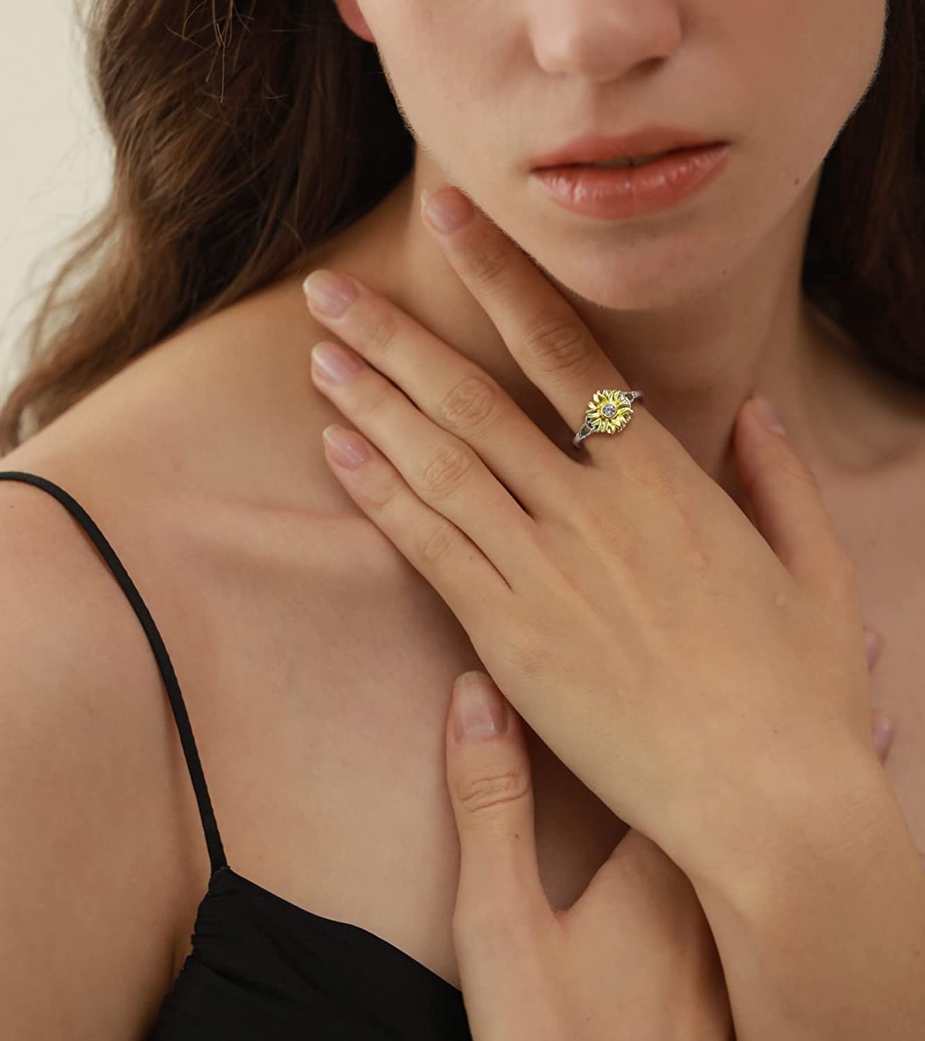 YL Sunflower Rings 925 Sterling Silver Infinity Rings Cubic Zirconia Flower Jewelry for Women