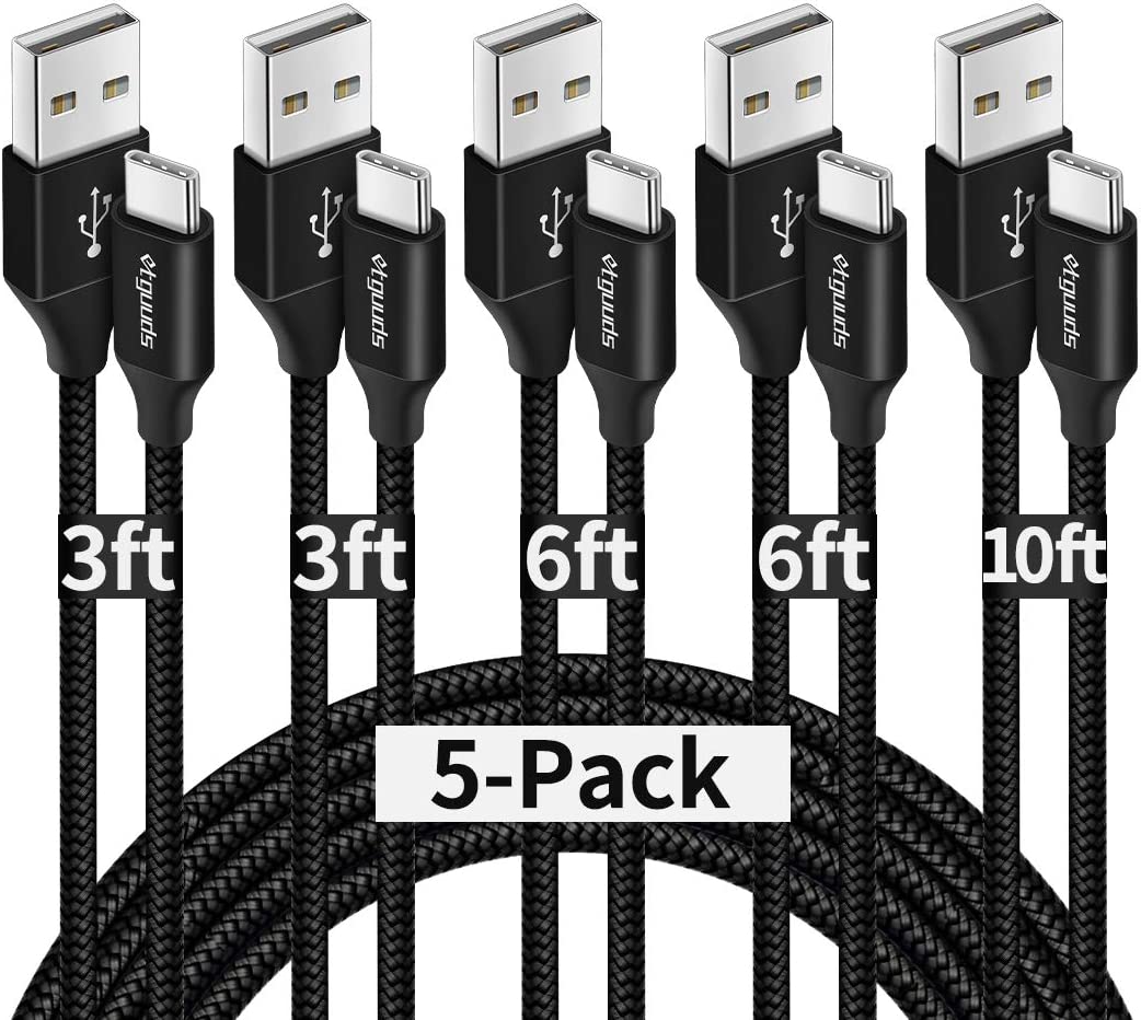 etguuds USB Type C Cable Fast Charging, [5-Pack, 3/3/6/6/10 ft] USB A to USB C Charger Cord Braided Compatible with Samsung Galaxy Note 20 10 9, S20 S10E S10 S9, A71 A70 A51 A50 A41 A21 A20e A20 A10e