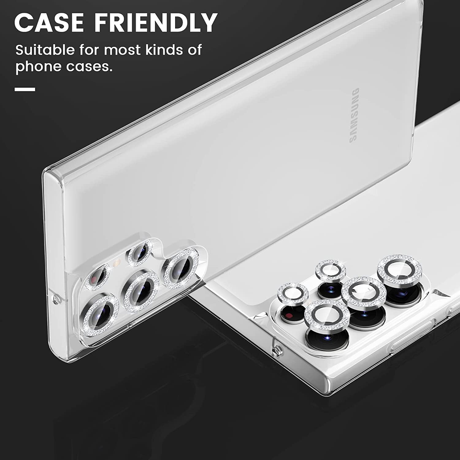 Goton for Samsung Galaxy S23 Ultra Camera Lens Protector, HD Glass Metal Lens Screen Protector Cover For Galaxy S23 Ultra 5G Accessories [Removal tool][Case Friendly] Glitter Silver