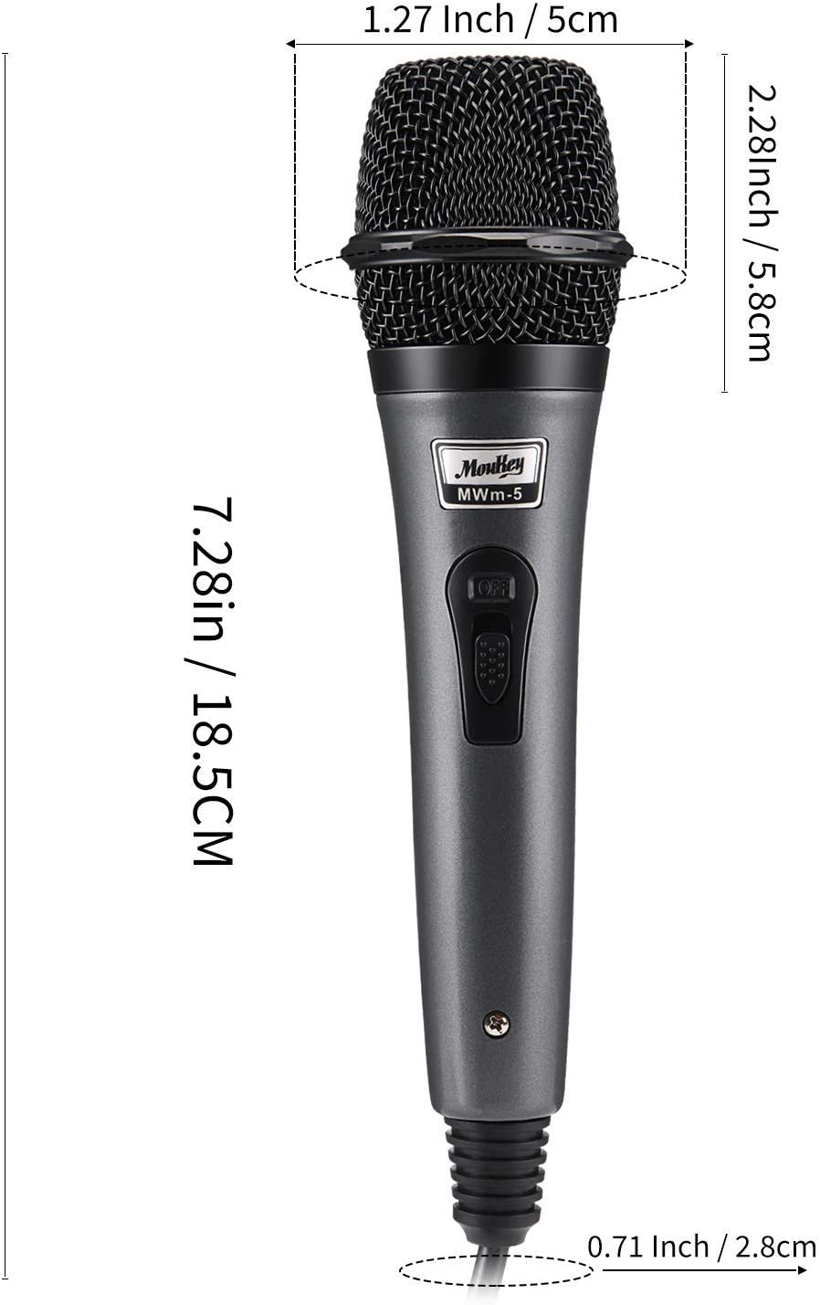 Moukey Dynamic Microphone， Karaoke Microphone with 13 ft Cable， Metal Handheld Cardioid Wired Mic， Microphone for Singing/Stage/Christmas Party， Compatible w/Karaoke Machine/PA System/Amp/Mixer， Grey