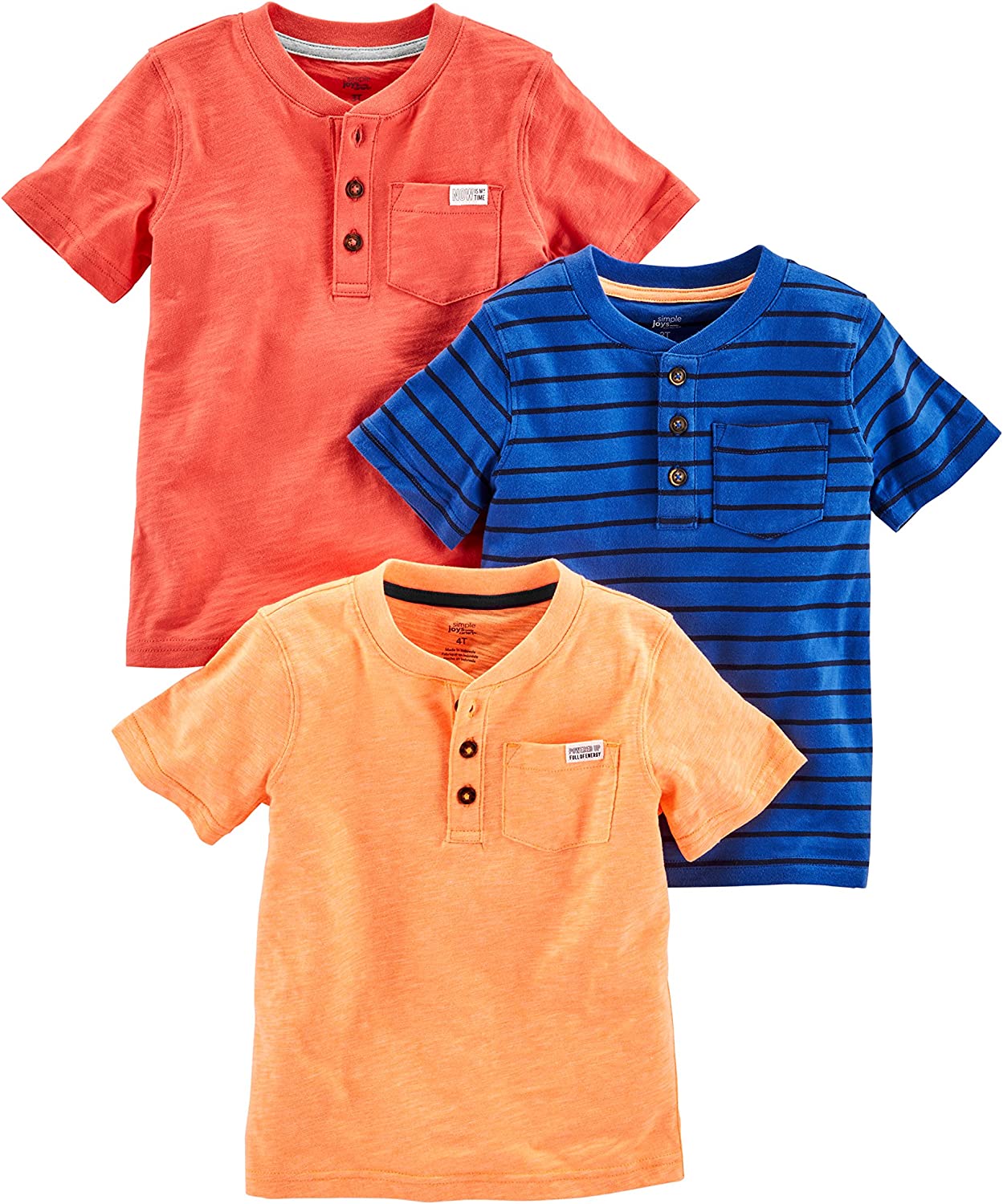 Simple Joys by Carter's Babies, Toddlers, and Boys' Short-Sleeve Pocket Henley Tee Shirt, Pack of 3