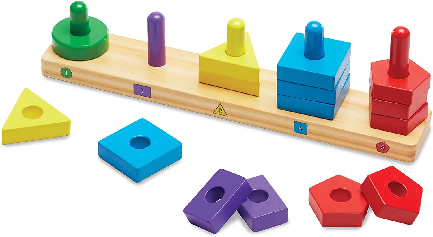 Melissa & Doug Stack and Sort Board - Wooden Educational Toy for age 2+ years With 15 Solid Wood Pieces