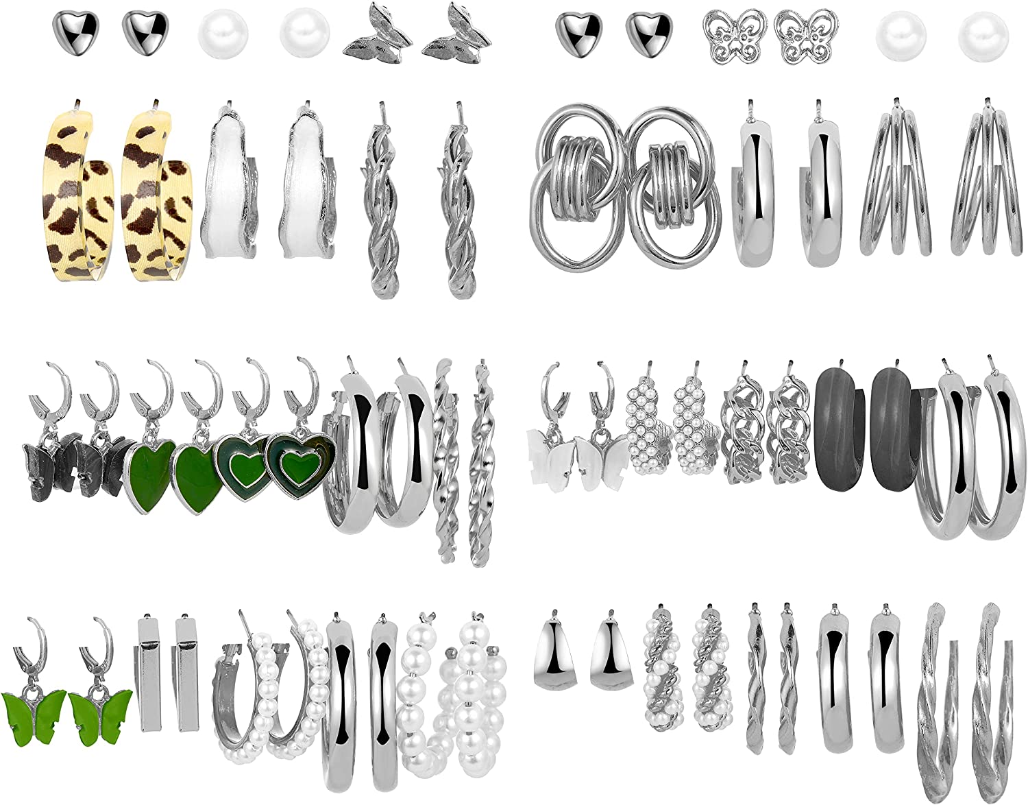 32 Pairs Gold Hoop Earrings Set for Women Girls, Fashion Chain Link Hoop Stud Drop Dangle Earrings Boho Statement Hypoallergenic Earrings for Christmas Jewelry Gift