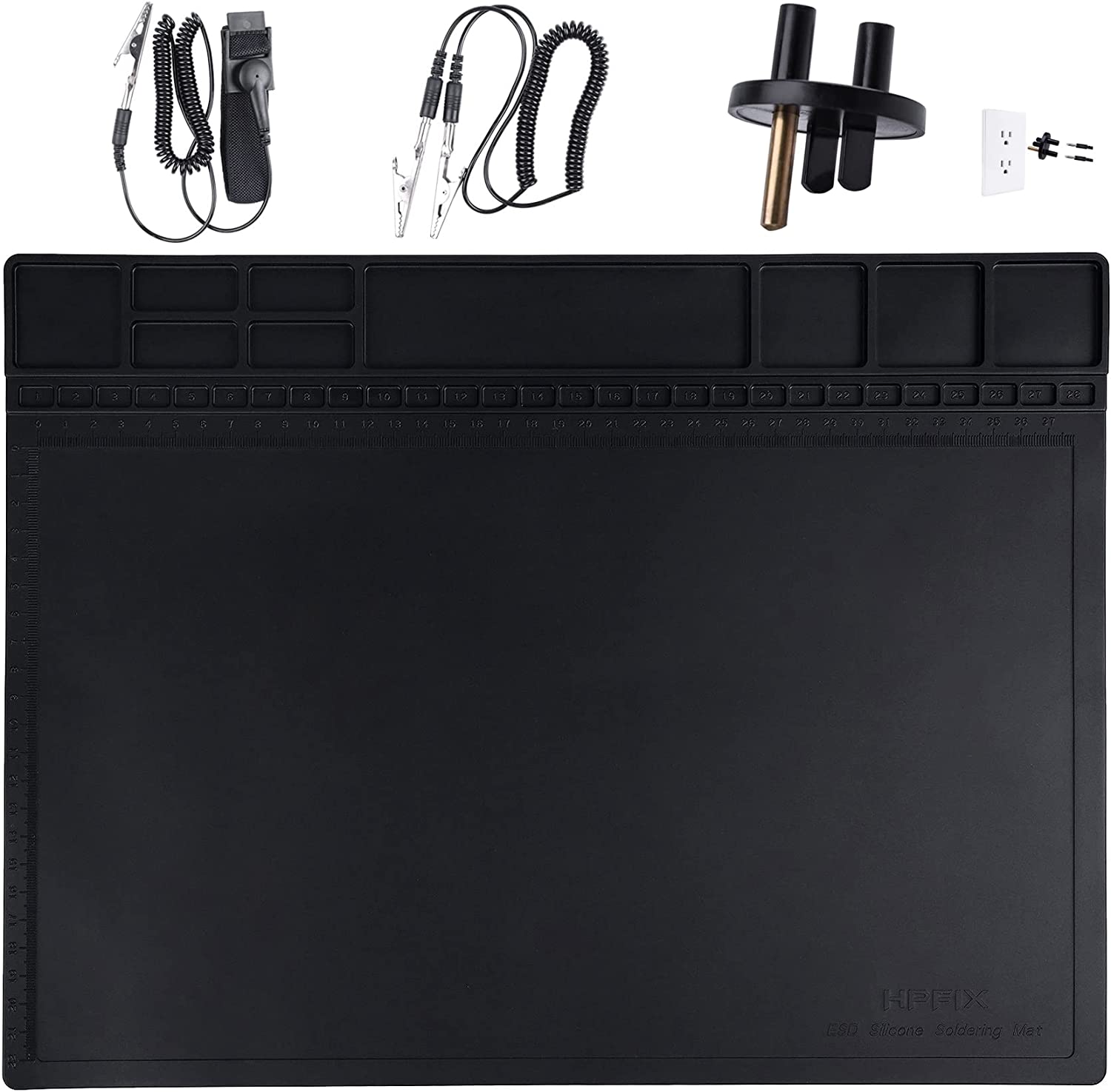 Anti Static Mat, HPFIX ESD Mat Heat Resistant with Grounding Wire, Grounding Plug, and ESD Wristband, Silicone Repair Mat for Computer, PC Building, Eelectronics