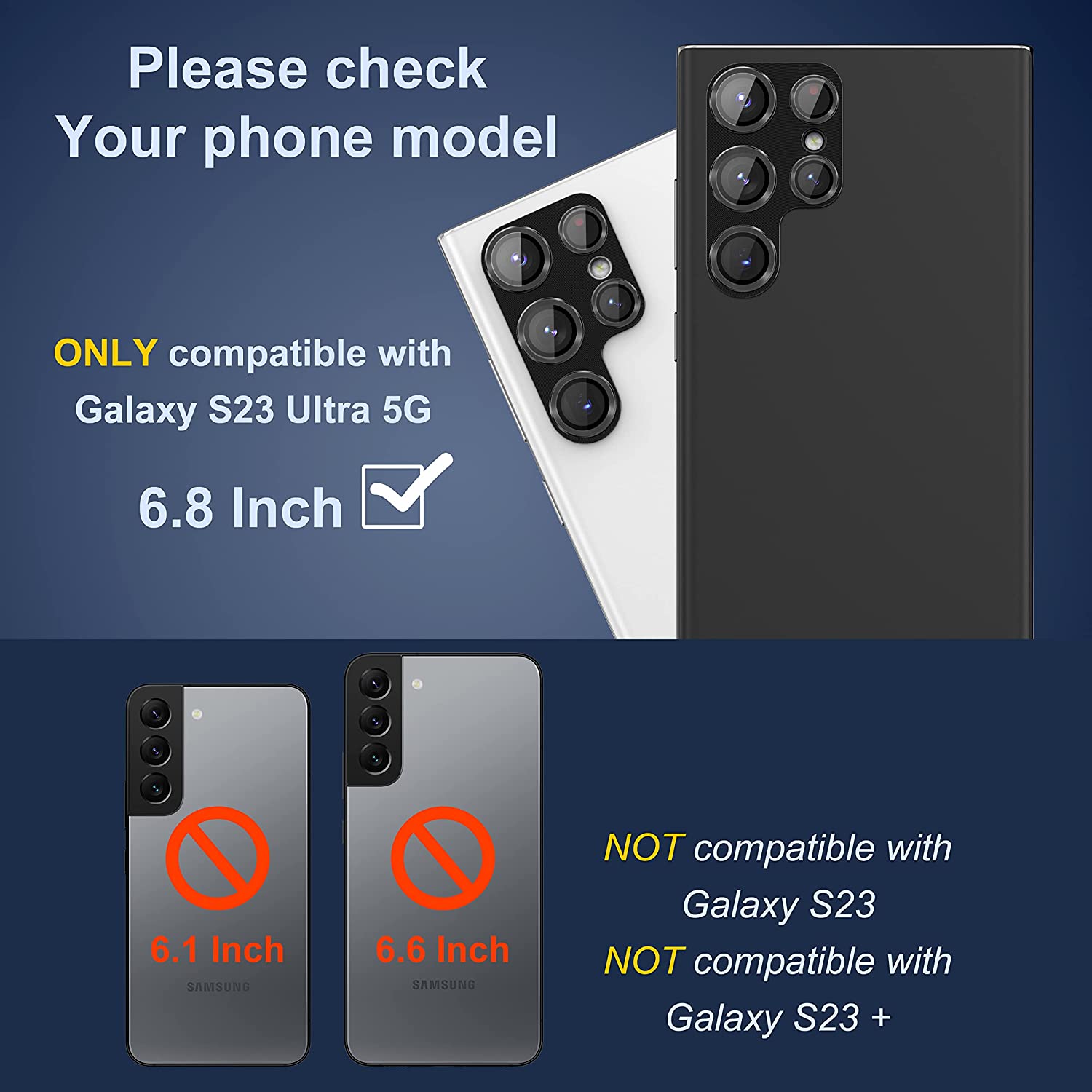 Suoman Camera Lens Protector for Samsung Galaxy S23 Ultra,Metal +Tempered Glass [Full Coverage] [Metal CD Lines] for Samsung Galaxy S23 Ultra 5G 6.8 Inch Camera Lens Protector - Black