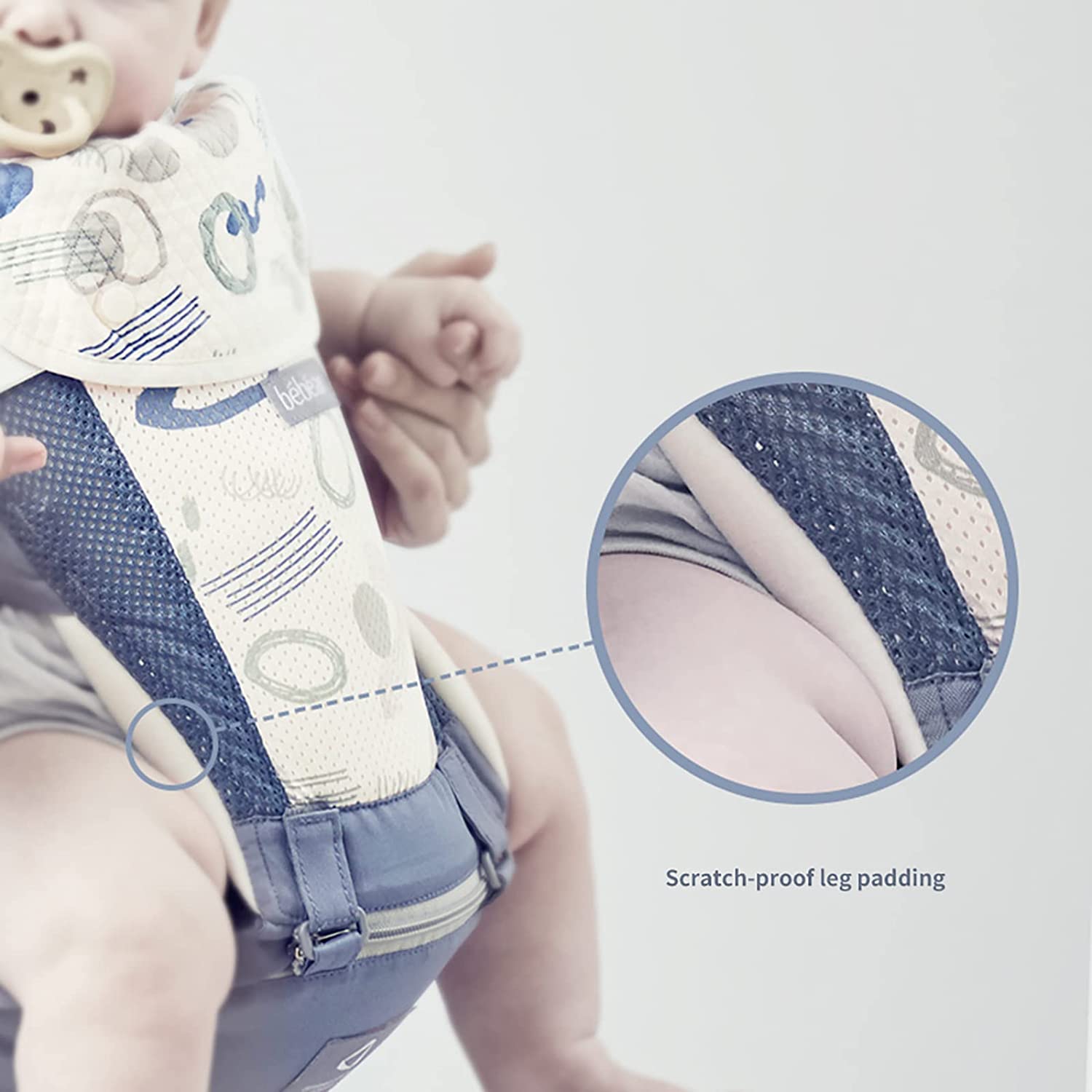 Bebamour Baby Carrier Front and Back Carry Baby to Toddler Baby Hip Carrier with Head Hood & 3 Pieces Teething Pads (Light Green)